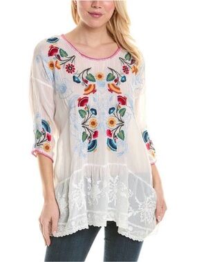 Johnny Was Cherie Tunic Top with Multicolor Floral Embroided